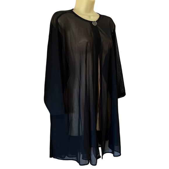 Sun Streak Black Sheer Swimsuit Coverup With Pockets Woman One Size Vintage - Picture 2 of 7